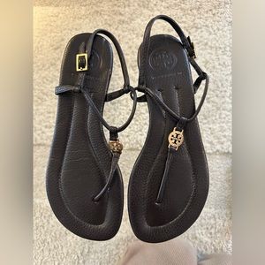 Black leather Tory Burch sandals, like new